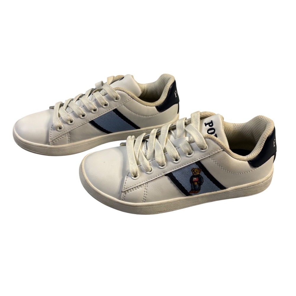 Polo Ralph Lauren Quilton Bear White Navy Blue Sneakers Boys Size 1 Preppy
